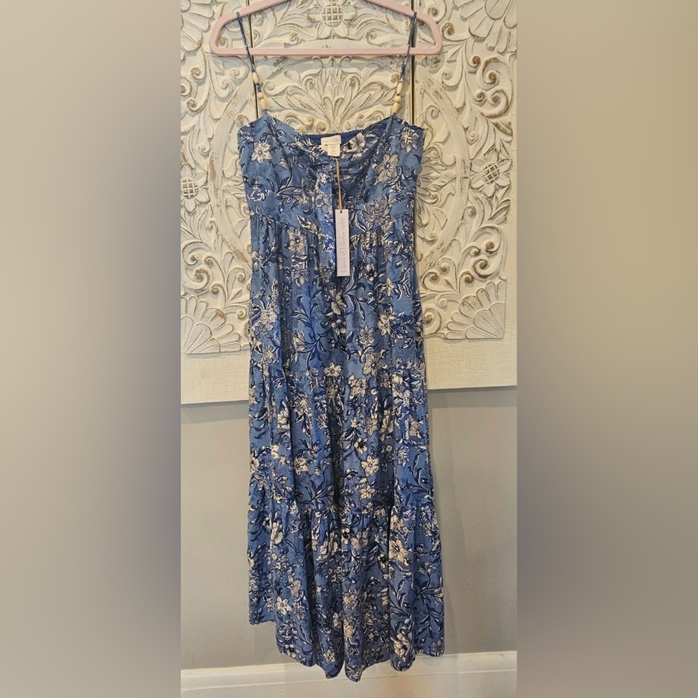 House of Harlow Dress Maxi Sz Small Spaghetti Strap Linen Blend Dress Front tie